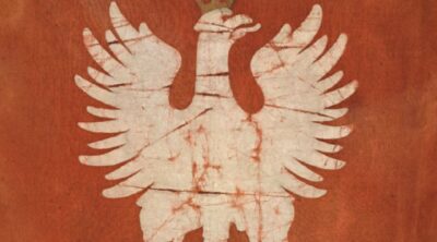 grafika ilustracyjna fragment okładki ebooka powstanie wielkopolskie biały orzeł powstańczy na czerwonym tle