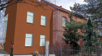 wizualizacja budynku starej szkoły w ceradzu kościelnym po remoncie