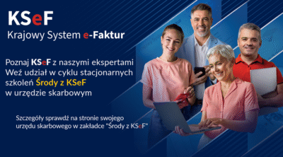 grafika z napisem urząd Skarbowy Poznań Jeżyce zaprasza na środy z KSeF