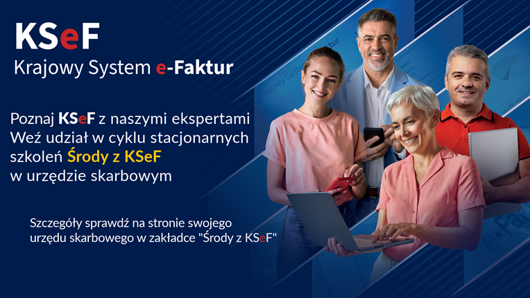 grafika z napisem urząd Skarbowy Poznań Jeżyce zaprasza na środy z KSeF