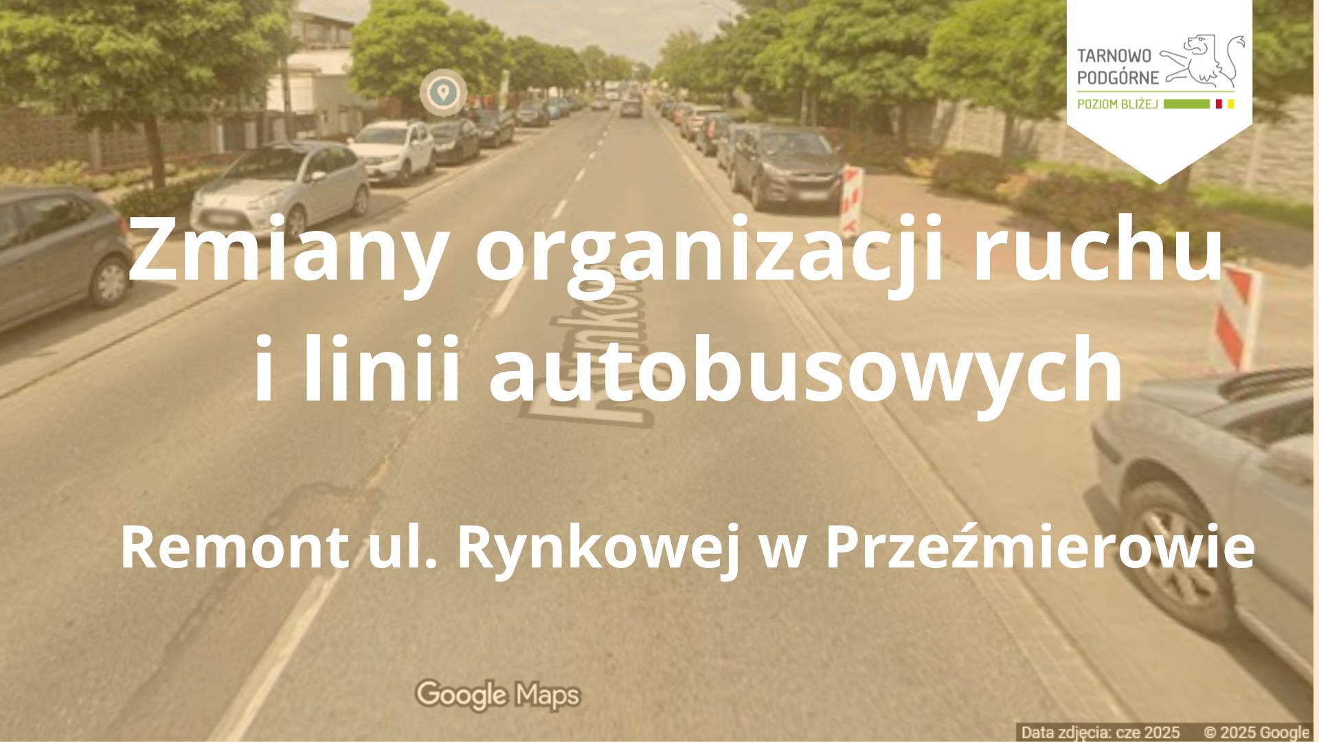 grafika z napisem zmiany organizacji ruchu i linii autobusowych Remont ul. Rynkowej w Przeźmierowie