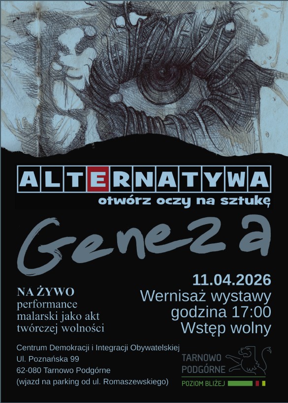 plakat na wystawę GENEZA grupy alternatywa otwórz się na sztukę wernisaż